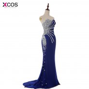 Abendkleider Real Sample Cheap Sweetheart Mermaid Crystal Royal Blue Chiffon Long Evening Dresses Fashion Prom Dresses 2018