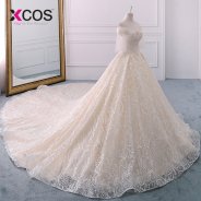 XCO Elegant Lace wedding dress 2018 vestido branco Pearls Ball Gown Off the Shoulder Bridal Dresses Chapel Train