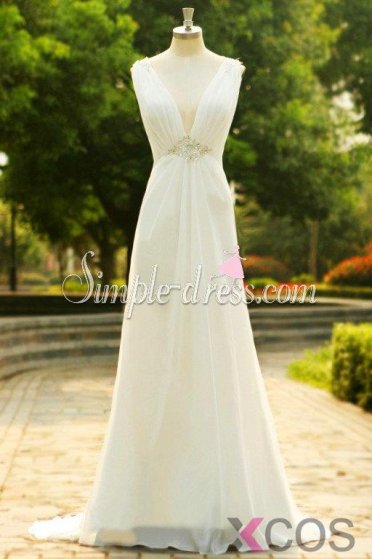 Simple-dress Elegant V-neck A-Line Long Chiffon Wedding Dresses/Bridal Gown CHWD-70806