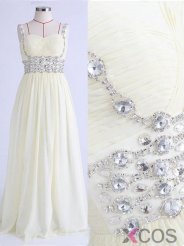 Simple Dress Elegant Beading Spaghetti Straps Long Chiffon Prom Dresses/Evening Dresses CHPD-7025