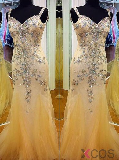 Honorable Prom Dress -Sheath V-Neck Spaghettis Straps with Rhinestone