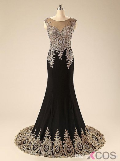 Simple Dress Luxurious Mermaid Black Long Appliques Chiffon Prom Dresses/Evening Dresses CHPD-7162