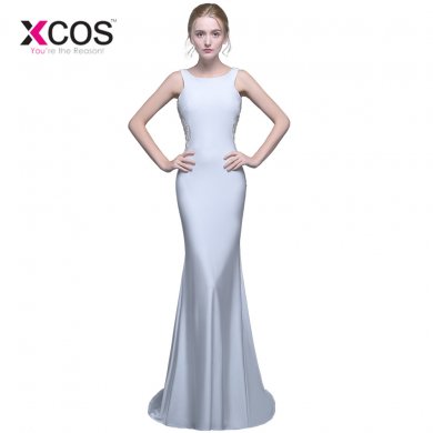 XCOS 2018 Sexy White Mermaid Backless Prom Dresses Lace Chiffon Cheap New Evening Dress Women Party Gowns vestidos de formatura