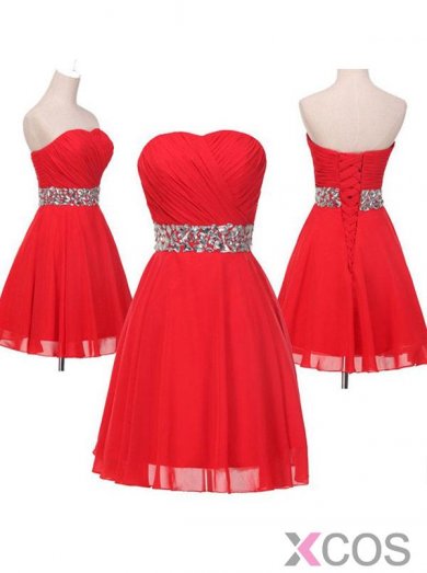 Sinple Dress Strapless Sparkle Red Short Prom Dresses/Homecoming Dresses/Party Dresses CHPD-7219