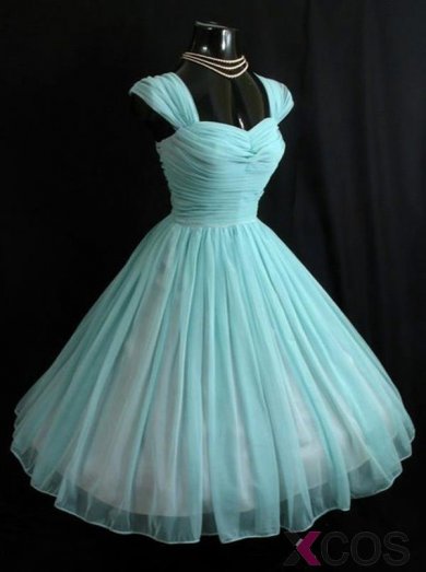 Simple-dress 1950s Vintage Turquoise Short Chiffon Capped Sleeve Prom Dresses Homecoming Dresses Party Dresses CHHD-70703