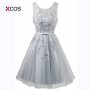 Elegant Gray A Line Scoop Satin Knee Length Cocktail Dress 2018 Formal Graduation Prom Gowns Robe De Cocktail