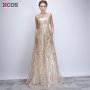 vestido de festa Bling Gold Sequins Half Sleeve Evening Dresses A line Scoop Neck Luxury Arabic Evening Gowns Dresses Formal