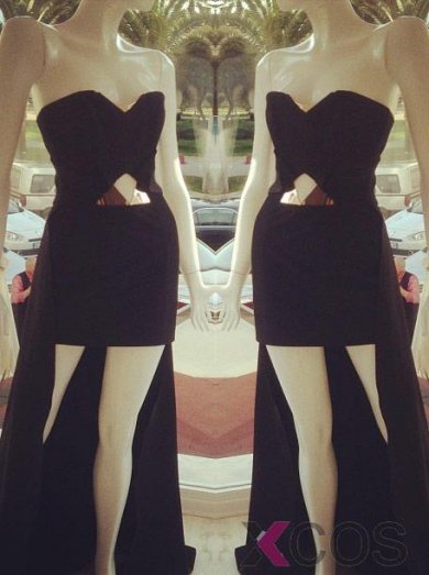 Simple-dress 2015 Elegant A-line Sweetheart High-low Sleeveless Chiffon Black Homecoming Dress/Evening Dress CHHD-8136