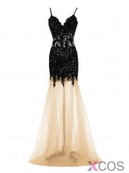 Mermaid Dress Champagne Spaghtti Straps Floor-Length Prom Dress