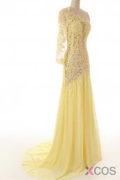 Lace Chiffon Daffodil Long Prom Dresses Evening Dresses ED0649