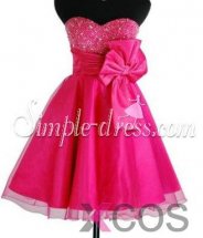 Simple-dress 2015 New-arrival A-line Sweetheart Short Sash Tulle Beading Homecoming Dress TUHD-81227