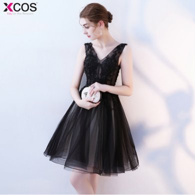 Black Short Cocktail Dresses Women Appliques Lace Party Dress Knee Length A Line Robe de Cocktail 2018 Prom Dress