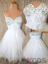 Simple-dress Handmade Strapless White Tulle Short Homecoming Dresses/Party Dresses TUPD-7417