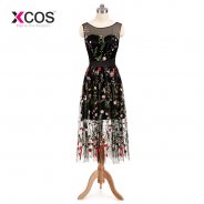 XCOS Real Sample Pretty Colorful 3D Flowers Leaf Black Tulle Short Prom Dresses for Girls Formal Gown 2018 Vestido De Festa