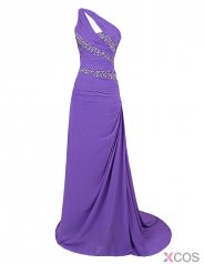 Timeless One-shoulder Beading Long Purple Prom/Party Dress