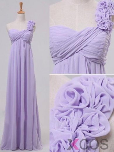 Simple Dress 2015 Lavender Prom Dresses Handmade Flowers One-shoulder Dresses Long Bridesmaid Dresses Under 100 CHPD-7084