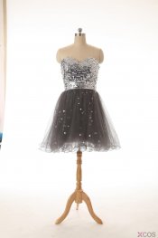 2015 Sexy A-line Sweetheart Knee-length Zipper-up Tulle Sequins Homecoming Dress TUHD-7364