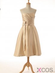 2015 Elegant A-line Sweetheart Tea-length Taffeta Sash Bridesmaid Dress SABD-7370