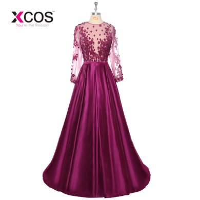 XCOS Long Evening Dresses 2017 Sexy Plus Size Formal Prom Party Dress Flower robe de soiree SC890