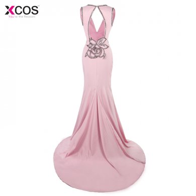 Robe de Soiree Real Photo Pink Sleeveless Mermaid Evening Dresses Beaded Bodice Flower Prom Party 2018 Formal Evening Gowns