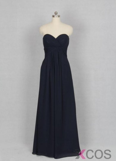 Black Sweetheart Pleats A Line Chiffon Long Bridesmaid Dress CHBD-80070