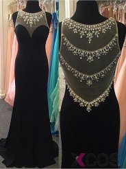 Simple Prom Dress -Sheath Scoop Sleeveless with Beaded