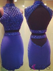 Modern 2015 High Neck Beading Two-Pieces Short Prom Dresses Mini Homecoming Dresses Cocktail Dress CHHD-70389