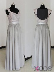 Elegant Sweetheart Floor Length Chiffon Grey Bridesmaid/Prom Dresses With Appliques