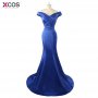 Robe De Soiree Hot Sell Floor Length V-neck Women Sexy Mermaid Royal Blue Long Evening Dress 2018