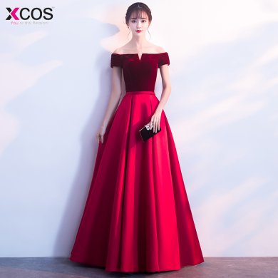 Velvet Top Long Prom Dress Robe De Soiree Red Satin Sexy Evening Dresses Party Gowns Vestido De Festa 2018 New