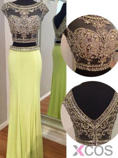 Simple-dress Luxurious Mermaid Two-pieces Beading Long Prom Dresses/Homecoming Dresses/Evening Dresses CHPD-7428