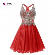 Red Short Homecoming Dresses 2018 Sexy Crystal Beads V Neck Graduation Cocktail Party vestido rojo corto robe courte