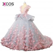 2018 Stunning With Sleeves Princess Flowers Puffy Prom Dresses Chapel Train Dinner Costume Evening Dress Party Dresses