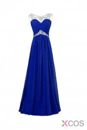 Chiffon Royal Blue Beaded Long Prom Evening Dresses ED0652