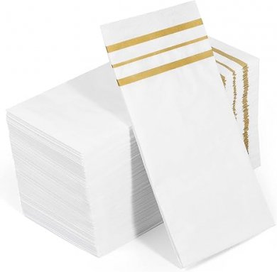 Sunsfun 100 Pcs Disposable White and Gold Napkins