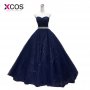 XCOS 2018 Robe De Mariage Princess Bling Bling Prom Dress Luxury Navy blue Ball Gown Evening Dress Custom Made Vestido De Noiva