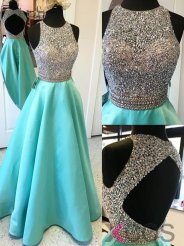 Luxurious A-line Beaded Scoop Long Prom Dress with Open Back