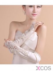 Satin Lace Appliques Elbow Length Bridal Gloves