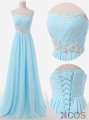 Simple A-line Sweetheart Floor Length Sky Blue Bridesmaid Dress with Beading