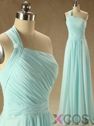 2015 Charming A-line One Shoulder Open Back Ruched Chiffon Long Prom Dress CHPD-7236