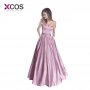 XCOS Vestido De Festa A-line Long Evening Dress Vintage Off Shoulder Prom Dresses Crystal Belt Robe De Soiree 2018 with Pockets