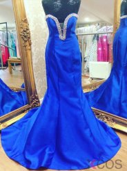 Mermaid Prom Dress/Evening Dress - Royal Blue Sweetheart Sweep Train Beading