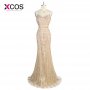 2018 Robe De Soiree Diamond Evening Party Dress Nude Color Tulle Champagne Gold Party Occasion Formal Long Evening Dress