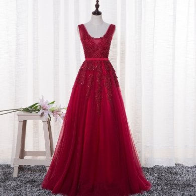 Navy Blue Long Applique Beaded Prom Dresses Pink Red Burgundy Tulle Sheer Neck Formal Evening Party Dresses Vestido De Festa