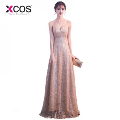 XCOS Champagne Sexy vestido de baile Long Formal Evening Gowns Sweetheart Summer Prom Dresses 2018 New Arrival