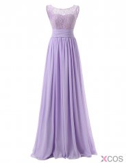 Simple Scoop Long Chiffon Lalic Bridesmaid Dress With Lace