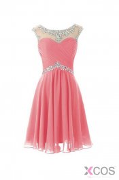 Cap Sleeves Beaded Pink Short Prom\Homecoming Dresses ED0672