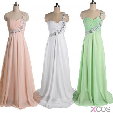 Simple Dress Simple A-line Beading One-shoulder Long Chiffon Prom Dresses/Evening Dresses CHPD-7019