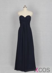 Black Sweetheart Pleats A Line Chiffon Long Bridesmaid Dress CHBD-80070