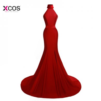 Sexy Red Green White Black Mermaid Evening Dress High Neck Split Side Formal Long Evening Gown Jersey Sleeveless Prom Dresses